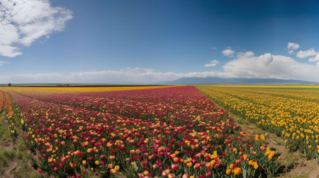Tulip fields in the Netherlands, colorful tulip fields in springの写真素材
