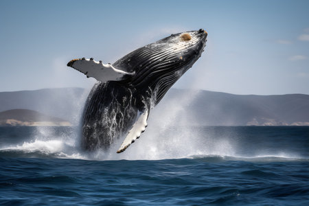 Humpback whale splashing out of the water, Iceland.の写真素材