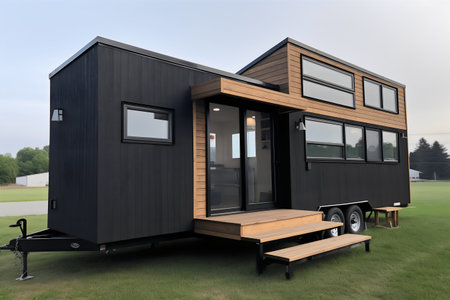 3d rendering of a caravan trailer with awning and a trailerの写真素材