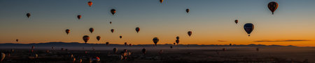 Hot air balloons fly over the Cappadocia, Turkeyの写真素材