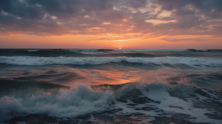 Dramatic sunset over the sea. Beautiful seascape.の写真素材