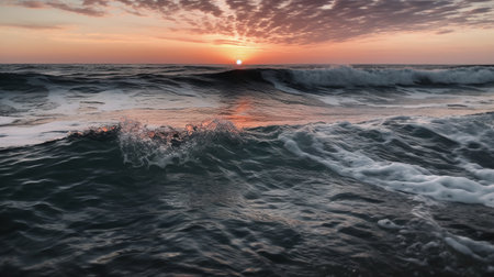 Beautiful sunset at the sea. Seascape with waves.の写真素材