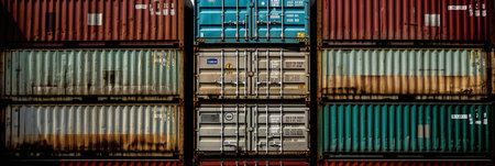 Cargo Containers at the docks. Freight transportation and logistics backgroundの写真素材