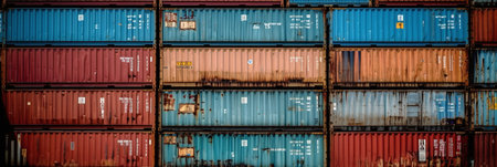 Stack of Cargo Containers at the docks. Freight transportation backgroundの写真素材