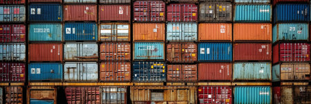 Cargo containers stacked in the port of Rotterdam, Netherlandsの写真素材