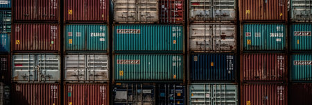 Cargo containers in a container terminal. Panoramic view.の写真素材