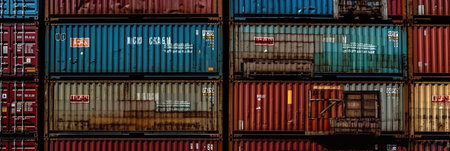 Cargo containers in a container terminal, close-up. industrial backgroundの写真素材