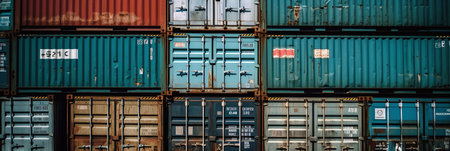 Cargo containers stacked in a large container terminal. Cargo freight transportation.の写真素材