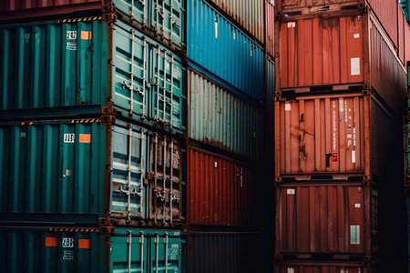 Stack of Cargo Containers at the docks for Logistic Import Export backgroundの写真素材