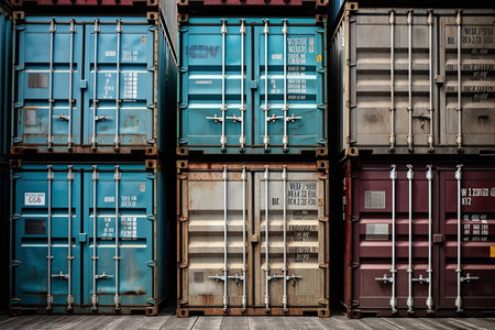 Stack of Cargo Containers for Logistic Import Export background, freight transportationの写真素材
