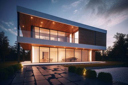 3d rendering of modern house with garage and pool for sale or rentの写真素材