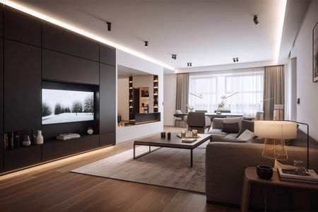 3d rendering of modern living room in a house with a beautiful designの写真素材