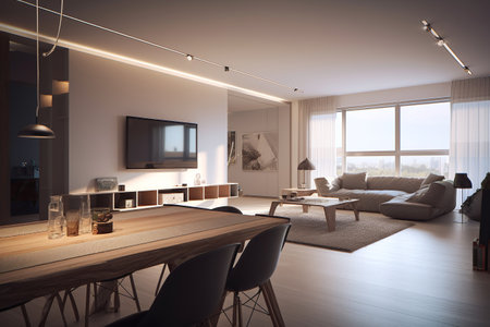 3d rendering modern living room and dining room in a house.の写真素材