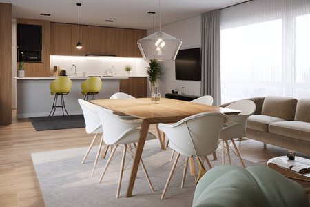 3d rendering of modern dining room in loft style. Interior design.
