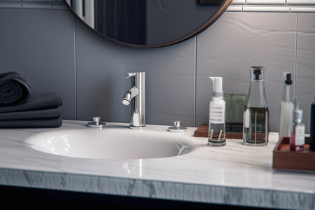 Bathroom interior with sink and mirror. 3D Renderingの写真素材