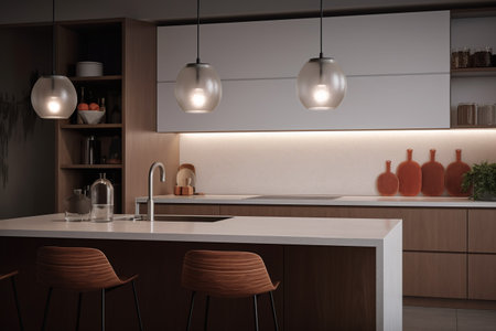 3d Illustration of a modern kitchen in a loft with a beautiful designの写真素材