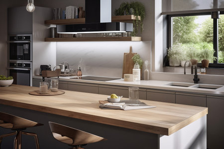 3d Illustration of a modern kitchen in a loft with a beautiful designの写真素材