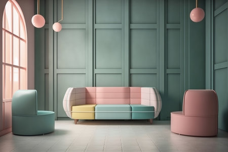 Interior of living room with sofa and armchairs. 3d renderingの写真素材