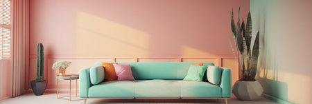 interior with blue sofa. 3d render illustration mock upの写真素材