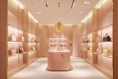 luxury and fashionable brand new interior of shoe store in shopping mallの写真素材