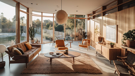 Interior of modern living room with orange armchairs and coffee table. 3d renderingの写真素材