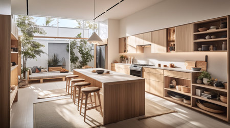 Interior of modern kitchen in new luxury house. 3d renderingの写真素材