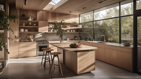 3d rendering of a modern kitchen in a house with a beautiful designの写真素材