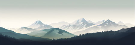 Panorama of the mountains in the fog. Mountain landscape. illustrationの写真素材