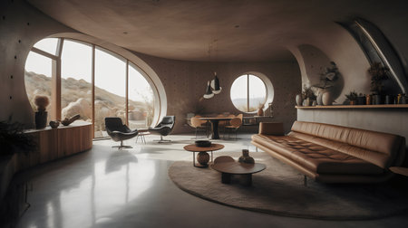 Interior of modern living room with sofa, armchairs and coffee tableの写真素材