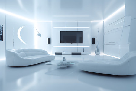 modern white living room with sofa and tv 3d rendering image.の写真素材