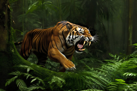 Amur tiger in the jungle. Panthera tigris altaicaの写真素材