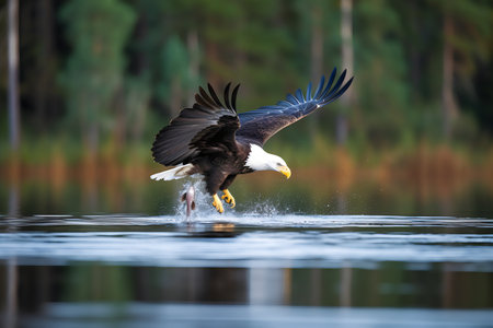 Bald Eagle (Haliaeetus leucocephalus) in flight.の写真素材