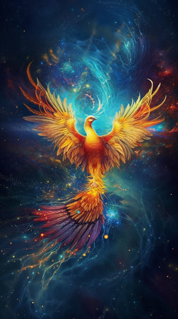 Pigeon in space. 3D surreal illustration. Sacred Geometry. Mysterious psychedelic relaxation pattern. Fractal artwork graphic astrology magicの写真素材
