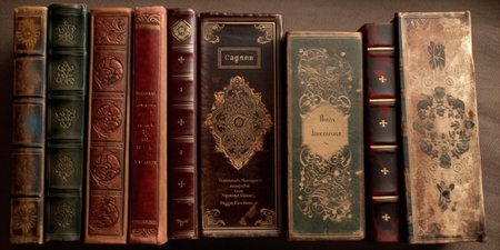 Old books on a wooden shelf. Retro background. Vintage-style.の写真素材