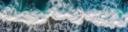 Blue ocean wave with white foam. Panoramic banner background.