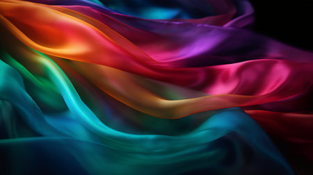 abstract background of multicolored wavy silk or satin textureの写真素材