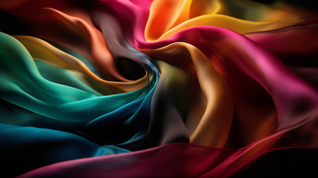 abstract background of colorful silk or satin twirled in the windの写真素材