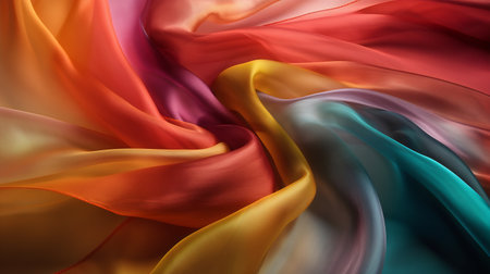 abstract background of multicolored silk or satin fabric textureの写真素材