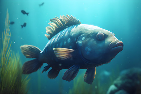 Tropical fish in the aquarium. Underwater world. 3d renderingの写真素材