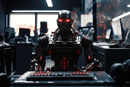 Robot in the office. Artificial intelligence concept. 3D Renderingの写真素材