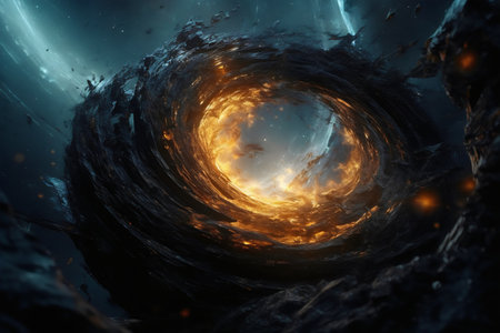 Futuristic 3D illustration of a planet in outer space.の写真素材
