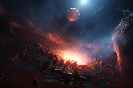 Fantasy alien planet in deep space. 3D Rendering.