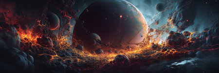 Planets in outer space. science fiction art. 3D renderingの写真素材