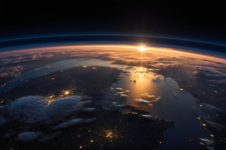 Sunrise above North America on planet Earth. 3D illustration.の写真素材
