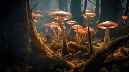 Mushrooms in the forest. Beautiful nature scene with mushrooms.の写真素材