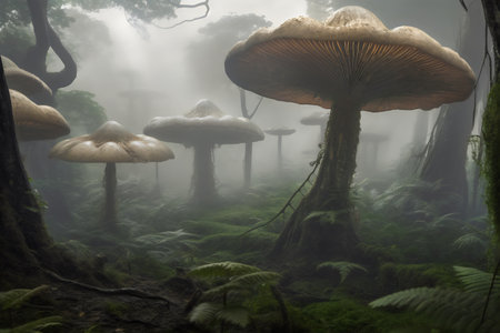 Mushrooms in the rainforest of Madeira Island, Portugalの写真素材