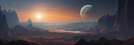 Fantasy alien planet. Mountain. 3D illustration. Moon.の写真素材