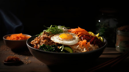 Bibimbap - japanese noodle with fried eggの素材