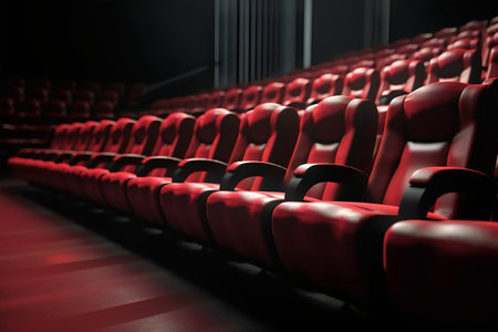 Red seats in the cinema. cinema auditorium. 3d renderingの素材
