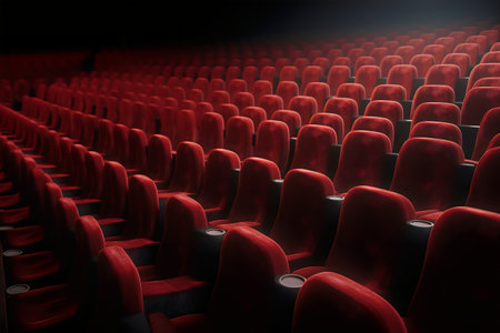 Cinema auditorium with red seats and black seats. 3d renderingの素材